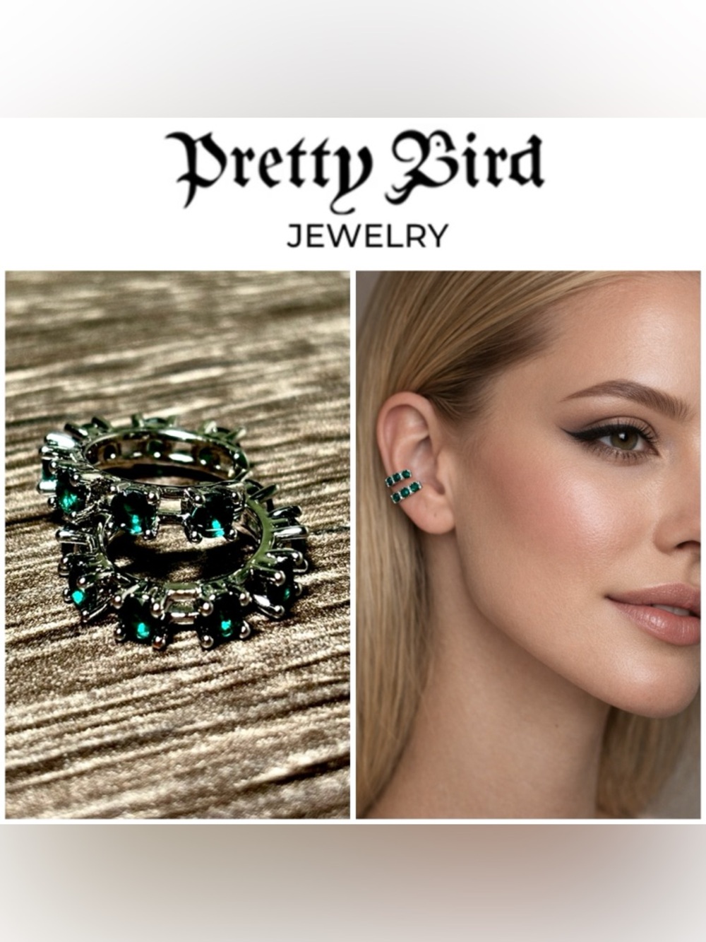 Pretty Bird Emerald Crystal Ear cuff Earrings set of 2